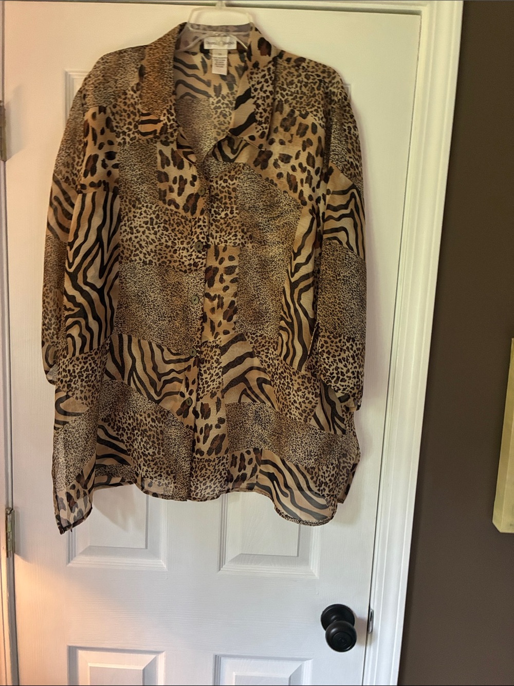 Drapers and Damons Leopard & Zebra Print Sheer Button-Front Blouse - 2X